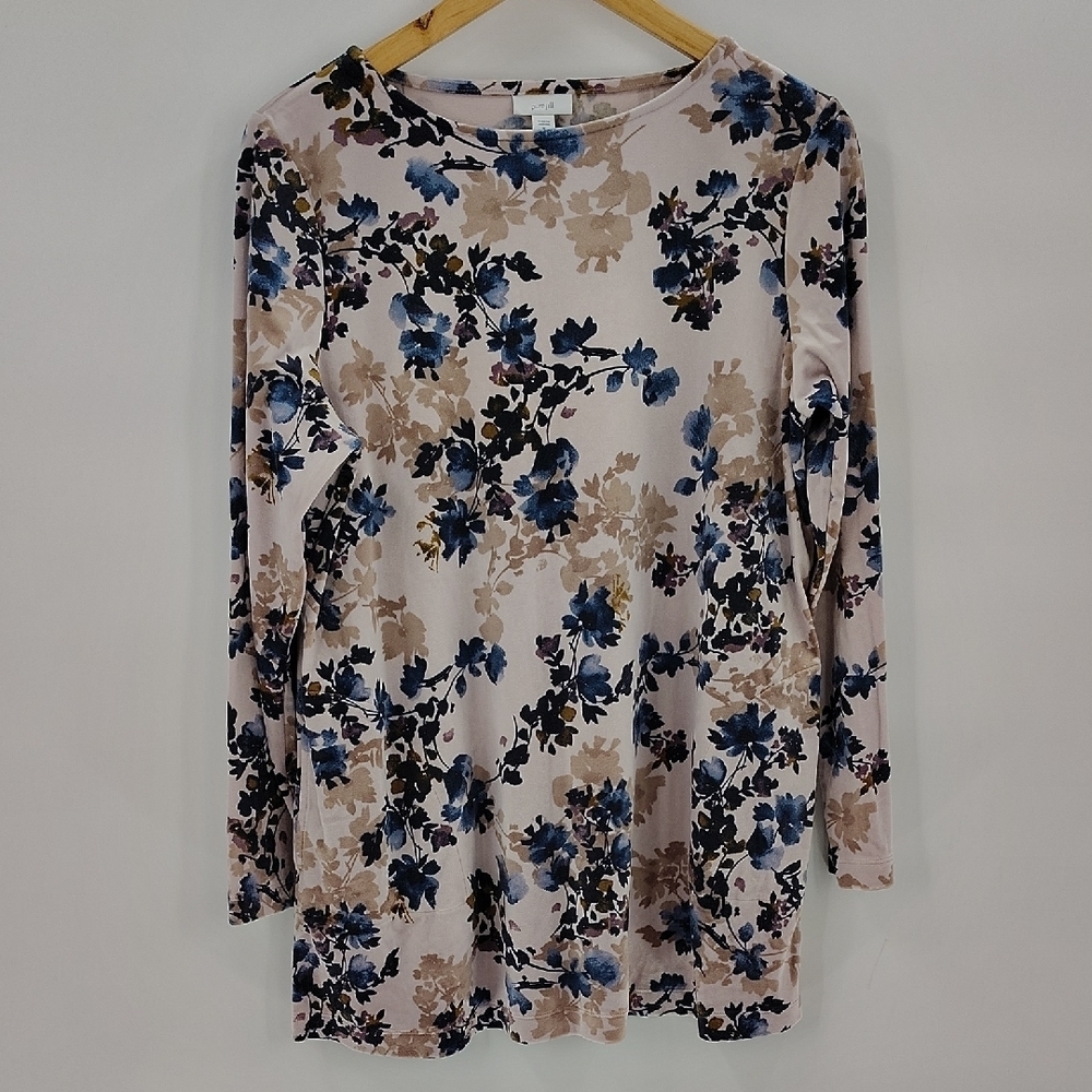 J. Jill Velour Tunic Top Size Medium Floral Pockets Pure Jill Pullover Pink